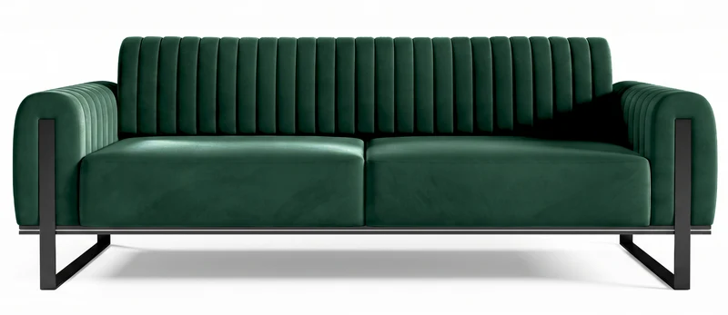 Dreisitiges Sofa Parissa, grüner Samt, schwarze Beine