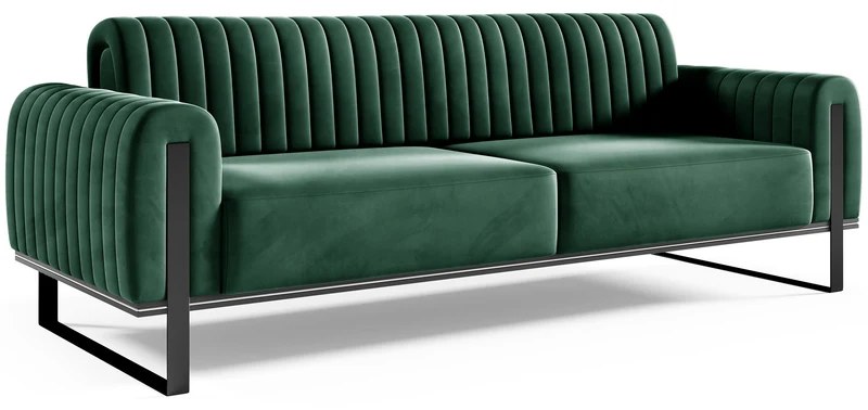 Dreisitiges Sofa Parissa, grüner Samt, schwarze Beine