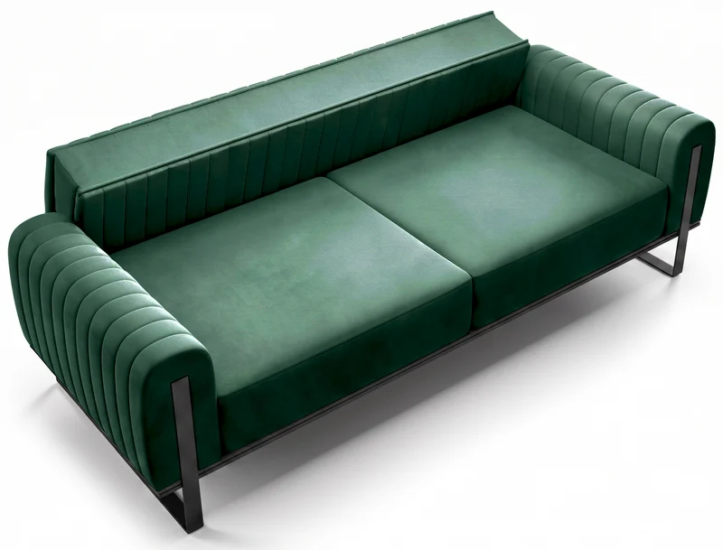 Dreisitiges Sofa Parissa, grüner Samt, schwarze Beine