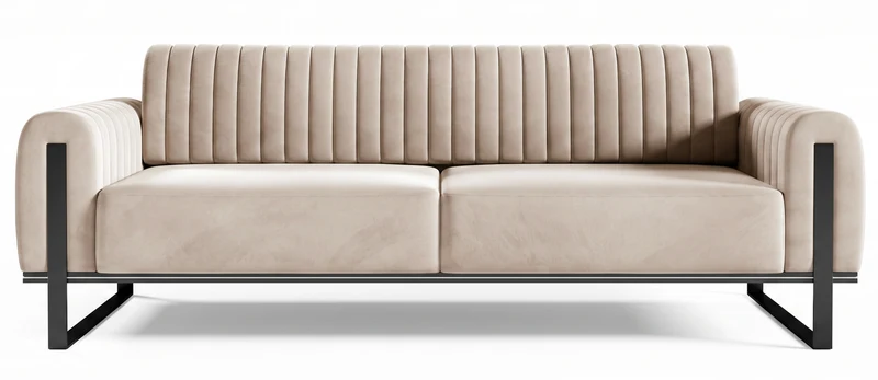 Dreissitziges Sofa Parissa, hellbeiger Samt, schwarze Beine
