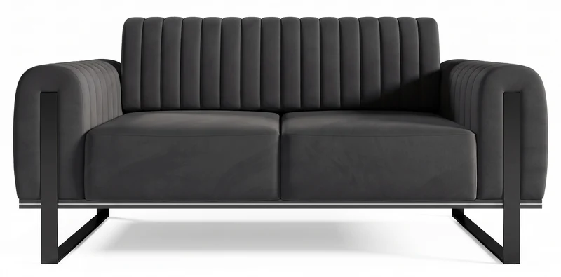Zweisitziges Sofa Parissa, dunkelgrauer Samt, schwarze Beine