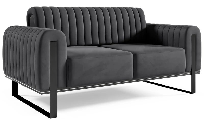 Zweisitziges Sofa Parissa, dunkelgrauer Samt, schwarze Beine