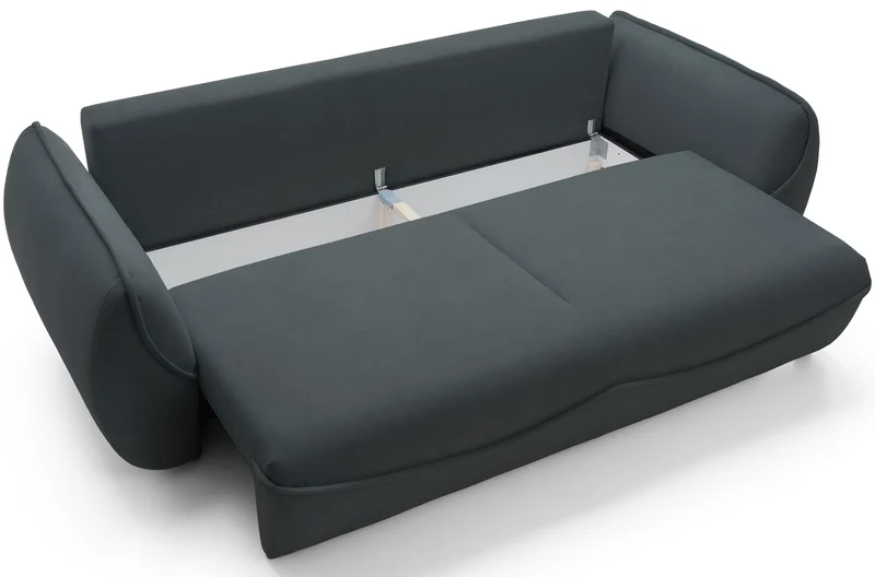 Dreisitziges Schlafsofa Cutie mit Stauraum, Graphit, Velours, pflegeleicht
