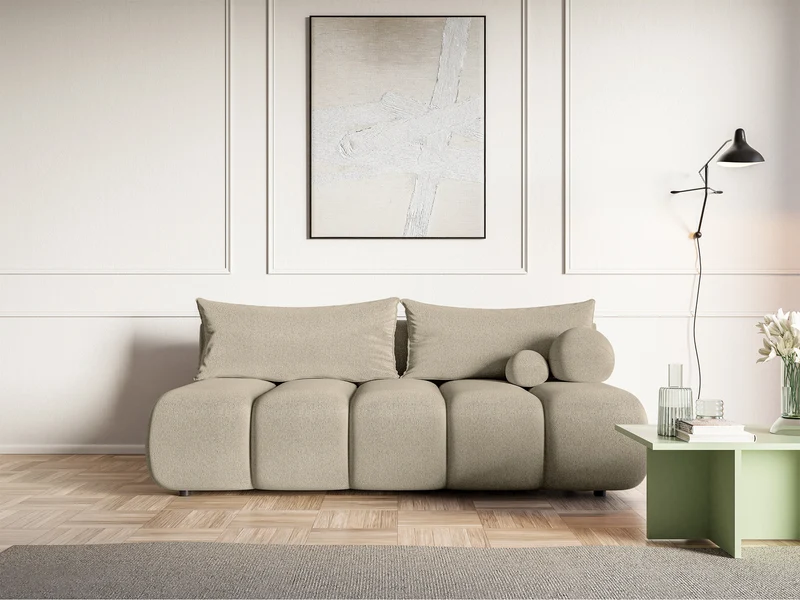 Dreisitziges Sofa Dandelino Mini mit Schlaffunktion, hellbeige Chenille