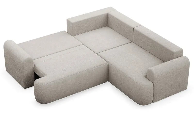 Ecksofa mit Schlaffunktion, Kaveo, L-förmig, universell, beige Plüsch