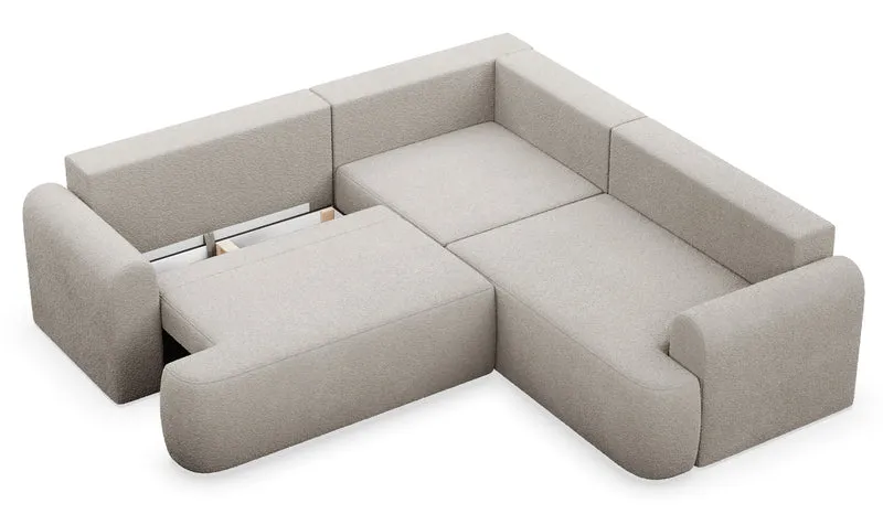Ecksofa mit Schlaffunktion, Kaveo, L-förmig, universell, beige Plüsch