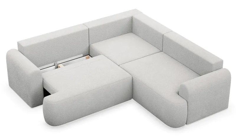 Ecksofa mit Schlaffunktion, Kaveo, L-förmig, universell, grau-beige, Plüsch