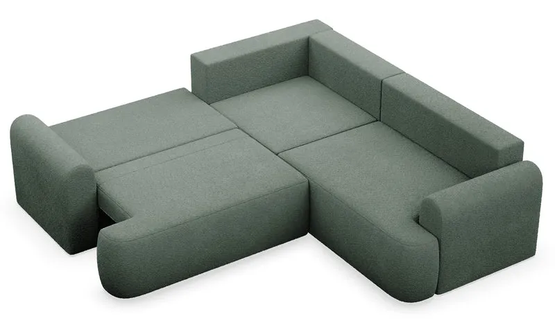 Ecksofa mit Schlaffunktion, Kaveo, L-förmig, universell, dunkelgrüner Samt