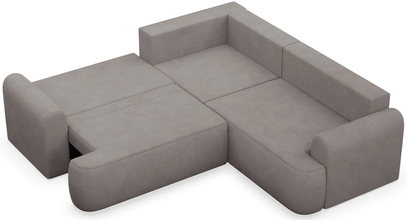Ecksofa mit Schlaffunktion, Ovo, L-förmig, universell, grau-brauner Velours, leicht zu reinigen