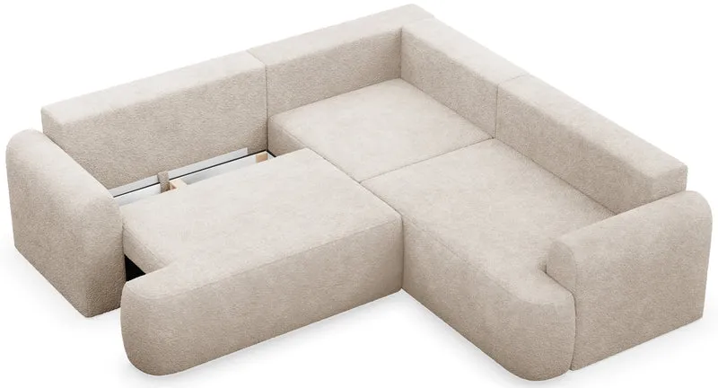 Ecksofa mit Schlaffunktion, Ovo, L-förmig, universell, beige Bouclé
