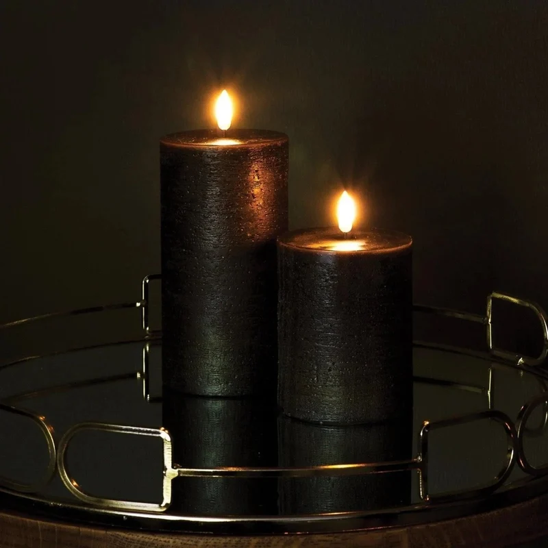 Kerze PILLAR RUSTIC LED Uyuni - Forest Black Ø7.8 x 15cm