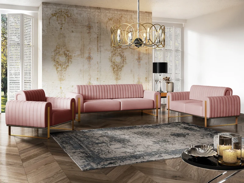 Dreisitziges Sofa Parissa aus rosa Velours