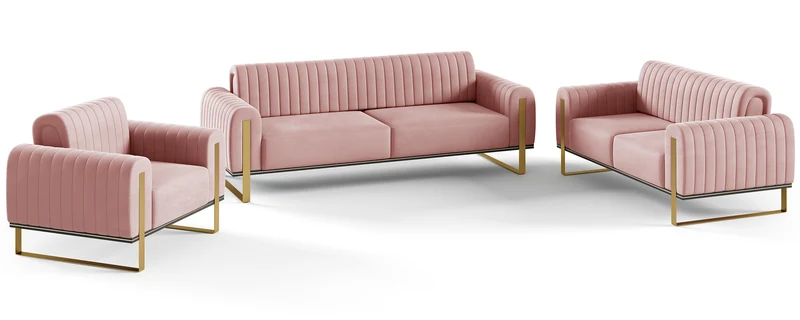 Dreisitziges Sofa Parissa aus rosa Velours