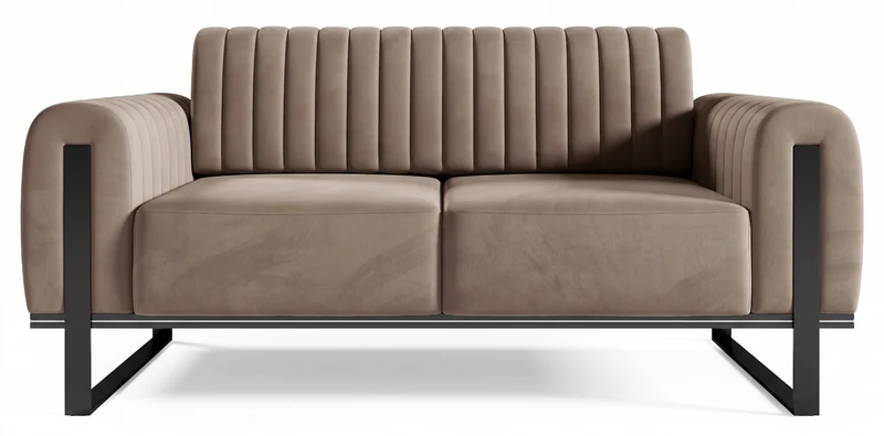 Zweisitziges Sofa Parissa beige Velours schwarze Beine