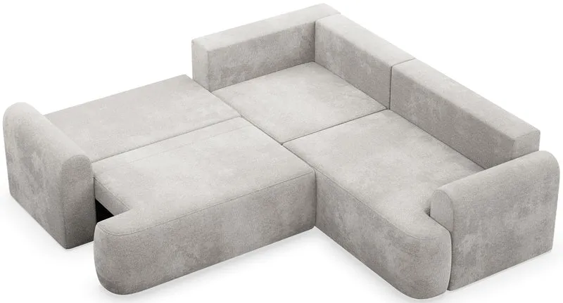 Ecksofa mit Schlaffunktion, Kaveo, L-förmig, universell, hellgrauer Chenille-Stoff