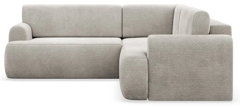 Ecksofa mit Schlaffunktion, Kaveo, L-förmig, universell, hellgrauer Chenille-Stoff