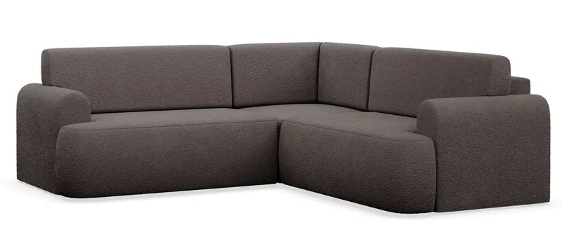 Ecksofa mit Schlaffunktion, Kaveo L-förmig, universell, brauner Plüsch