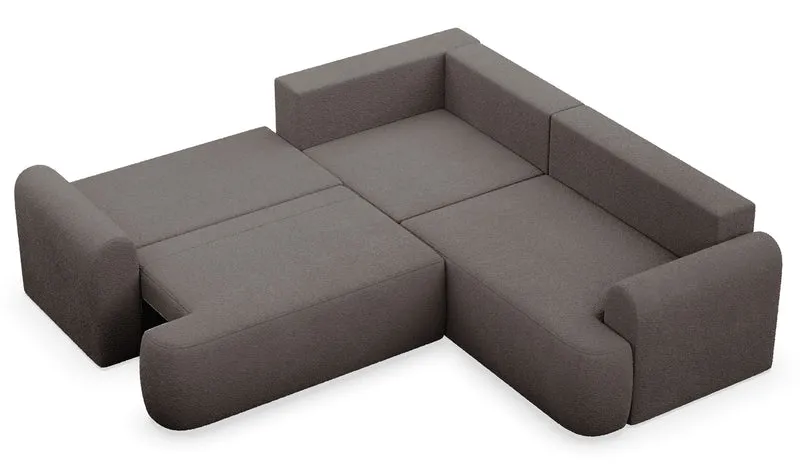 Ecksofa mit Schlaffunktion, Kaveo L-förmig, universell, brauner Plüsch