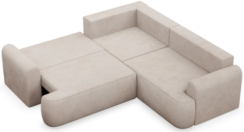 Ecksofa mit Schlaffunktion, universal L-förmig, Ovo, beige, Samt, leicht zu reinigen