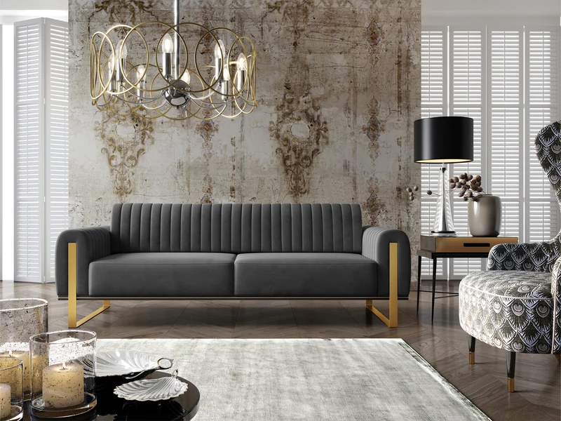 Dreisitziges Sofa Parissa, grauer Samt