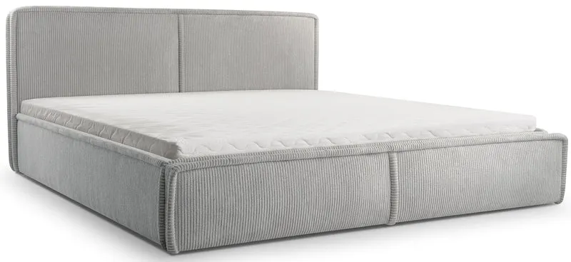 Gepolstertes Bett 160x200 cm Cordo mit Stauraum, Holzlattenrost, hellgrauer Cordstoff