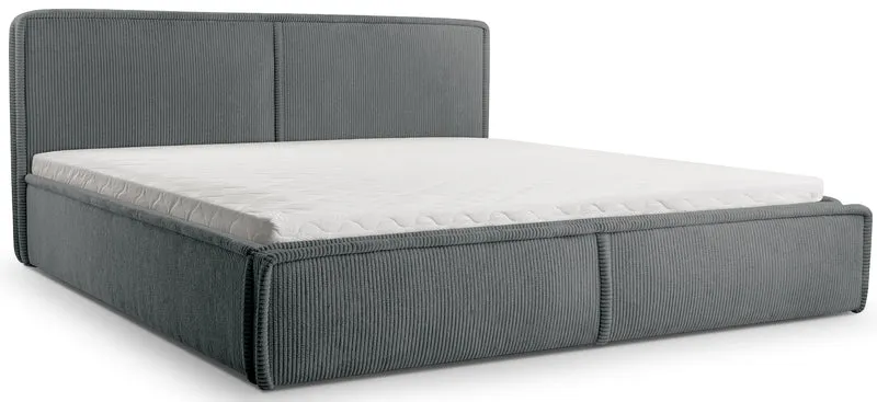 Gepolstertes Bett 160x200 cm Cordo mit Stauraum, Holzlattenrost, grauer Cordstoff