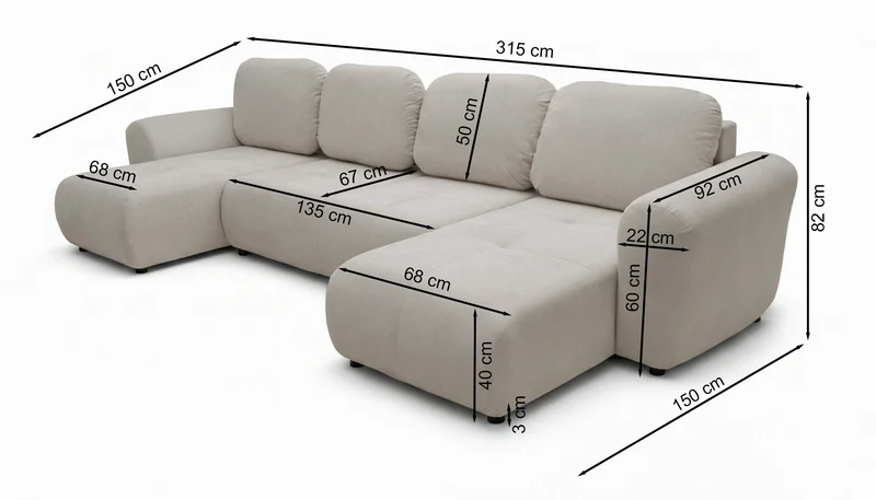 Ecksofa mit Schlaffunktion Olido U-förmig universell mit Stauraum, grau-beiger wasserabweisender Samt