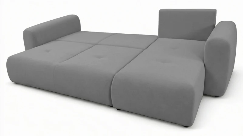 Ecksofa mit Schlaffunktion Olido, L-förmig, universell mit Stauraum, grauer wasserabweisender Samt