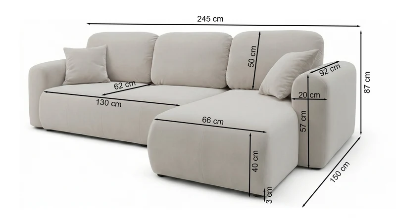 Ecksofa mit Schlaffunktion Olido, L-förmig, universell, mit Stauraum, marineblauer hydrophober Samt