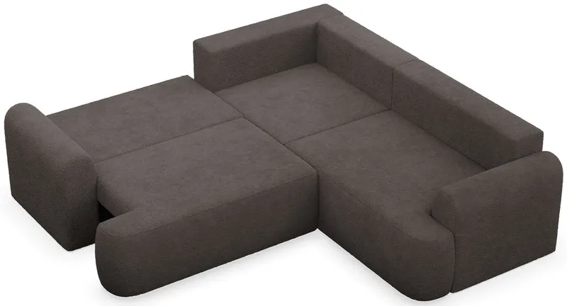 Ecksofa mit Schlaffunktion, Ovo, L-förmig, universell, grau-braun, Bouclé
