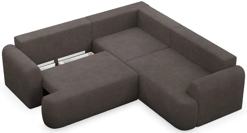 Ecksofa mit Schlaffunktion, Ovo, L-förmig, universell, grau-braun, Bouclé