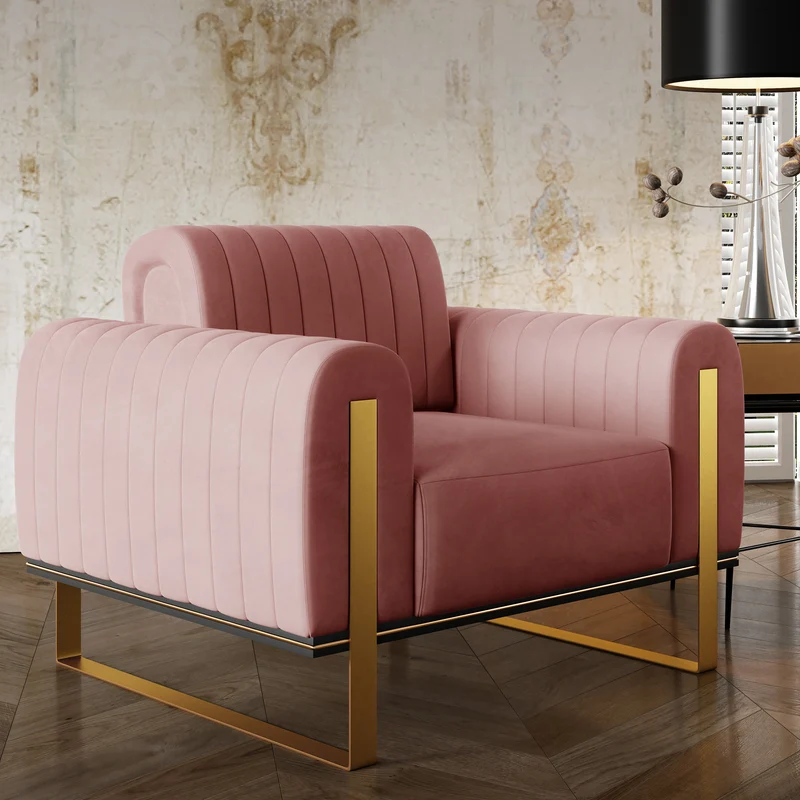 Parissa Schalensitz pinker Samt mit goldenen Beinen