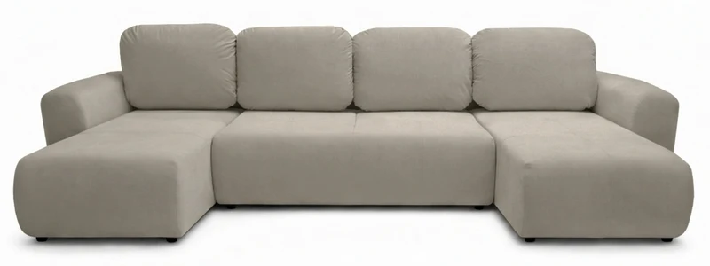 U-förmiges Ecksofa Olido mit Schlaffunktion, universell, mit Stauraum, beige, hydrophober Samtstoff