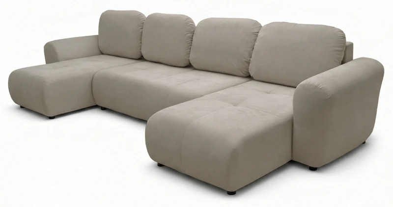 U-förmiges Ecksofa Olido mit Schlaffunktion, universell, mit Stauraum, beige, hydrophober Samtstoff
