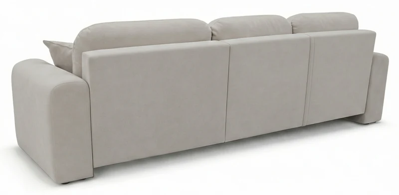 Ecksofa mit Schlaffunktion Olido, universell L-förmig, mit Stauraum, grau-beiges hydrophobes Samtgewebe