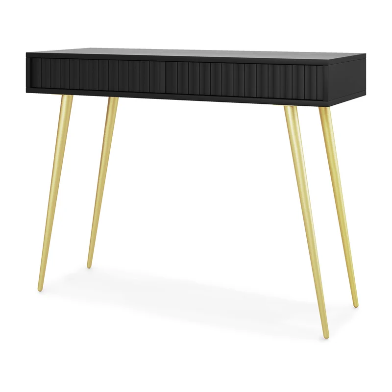 Schminktisch Bello 104 cm schwarz mit goldenen Beinen