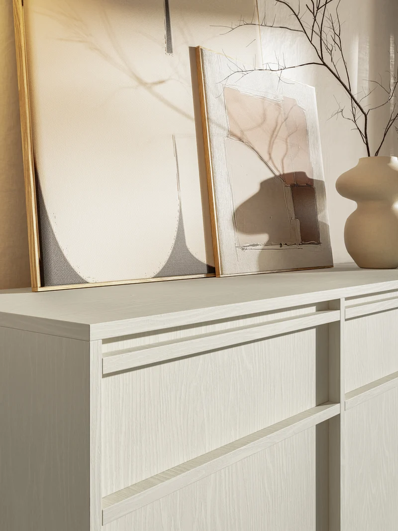 Drehtür-Kommode Evo mit Schubladen und Gestell 154 cm Sandbeige