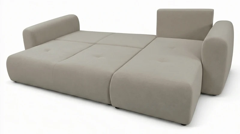 Ecksofa mit Schlaffunktion Olido, L-förmig, universell, mit Stauraum, beige, wasserabweisender Samt