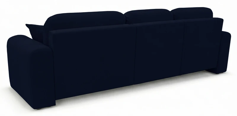 Ecksofa mit Schlaffunktion Olido, L-förmig, universell, mit Stauraum, marineblauer hydrophober Samt