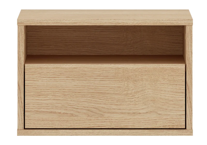Hängender Nachttisch Heggers mit Schublade und Fach, 45 cm, Eiche Mavelie