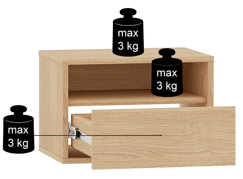 Hängender Nachttisch Heggers mit Schublade und Fach, 45 cm, Dunin-Eiche