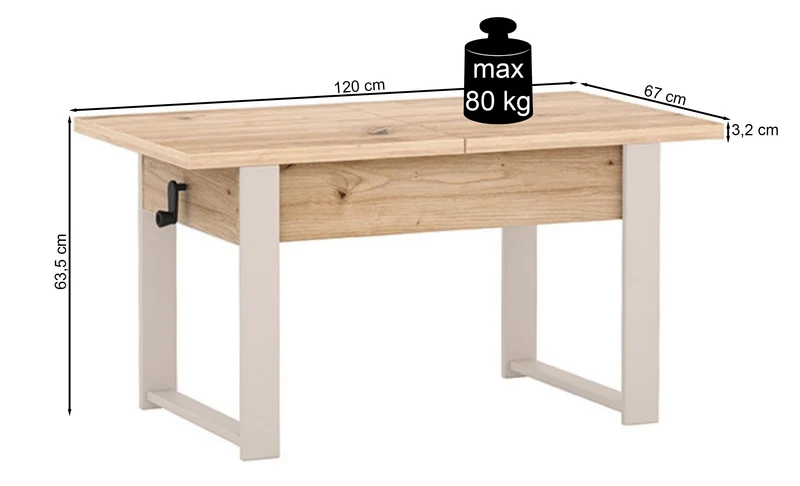 Ausziehbarer Couchtisch Hugo 120(157)x67 cm grau diamantmuster mit schwarzen Beinen