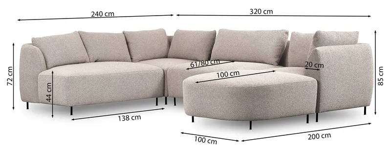 Modulares Lanomi Ecksofa U-förmig, linksseitig, cremefarbenes Bouclé