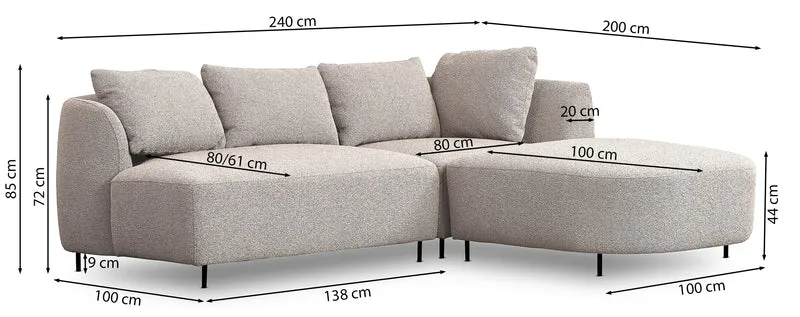 Modulares Ecksofa Lanomi L-förmig, linksseitig, grau Bouclé