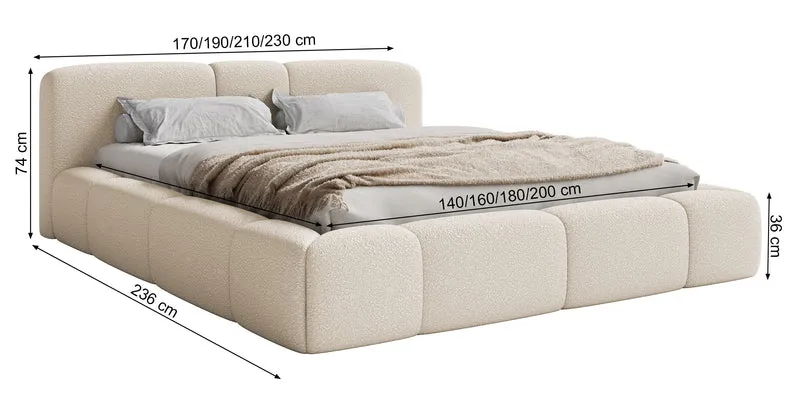 Gepolstertes Bett 160x200 cm Bowia hellgrauer Bouclé