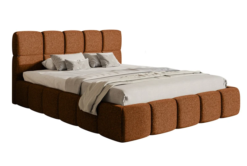 Gepolstertes Bett 160x200 cm Cloudy mit Stauraum, kupferfarben, hydrophober Chenillestoff