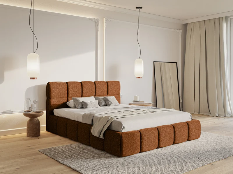 Gepolstertes Bett 160x200 cm Cloudy mit Stauraum, kupferfarben, hydrophober Chenillestoff