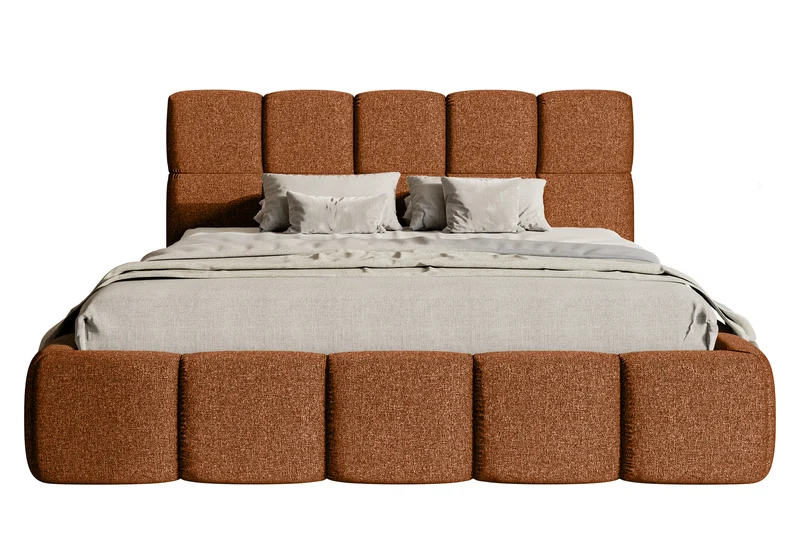 Gepolstertes Bett 160x200 cm Cloudy mit Stauraum, kupferfarben, hydrophober Chenillestoff