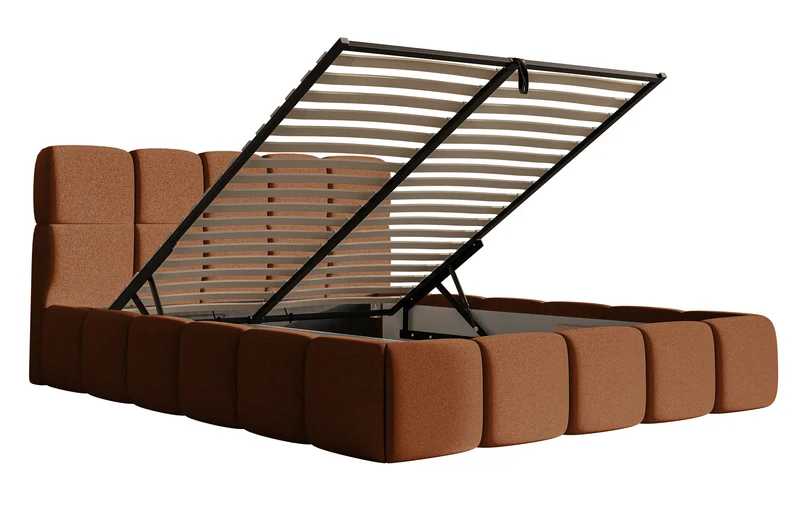 Gepolstertes Bett 160x200 cm Cloudy mit Stauraum, kupferfarben, hydrophober Chenillestoff