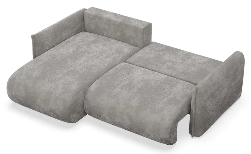 Ecksofa mit Schlaffunktion Cushi, L-förmig, linksseitig, mit Stauraum, grauer Chenille-Bezug